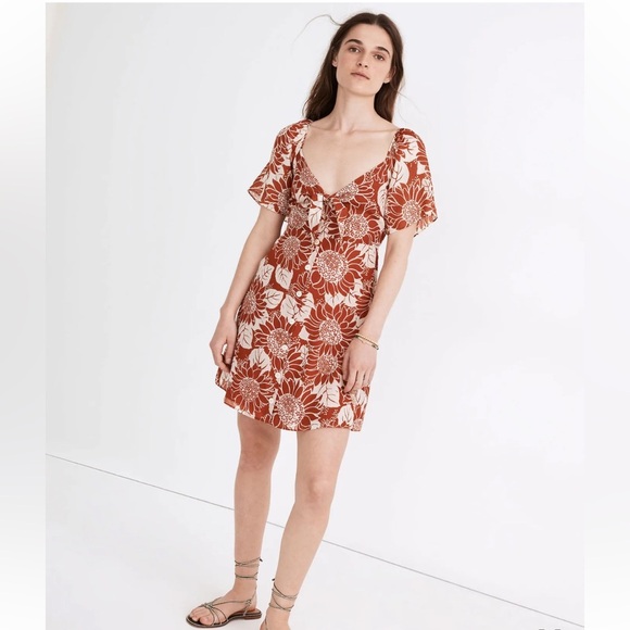 Madewell Womens 100%‎ silk sunflower season tie front mini dress size14 - Picture 2 of 6